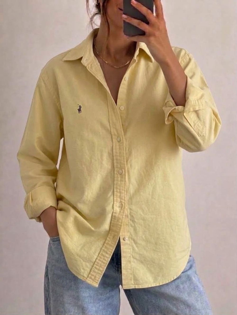 Ralph Lauren Oversized Button Down Shirt Size Medium Womens Pale Yellow